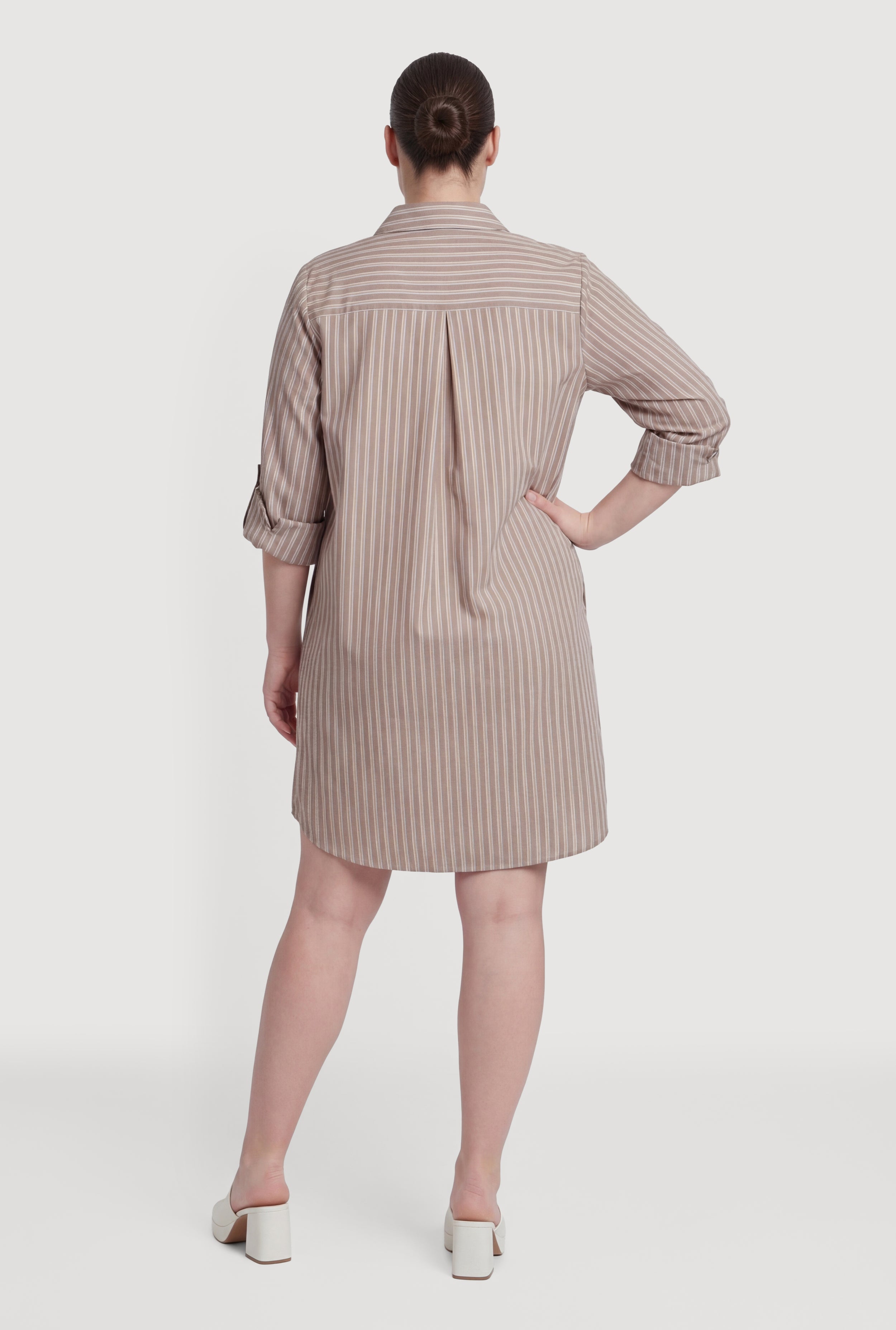 Plus Size Pinstripe Poplin Shirt Dress with Tab Sleeves - Image 3