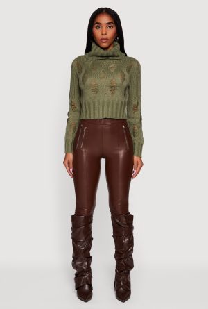 Long Sleeve Distressed Turtleneck Sweater