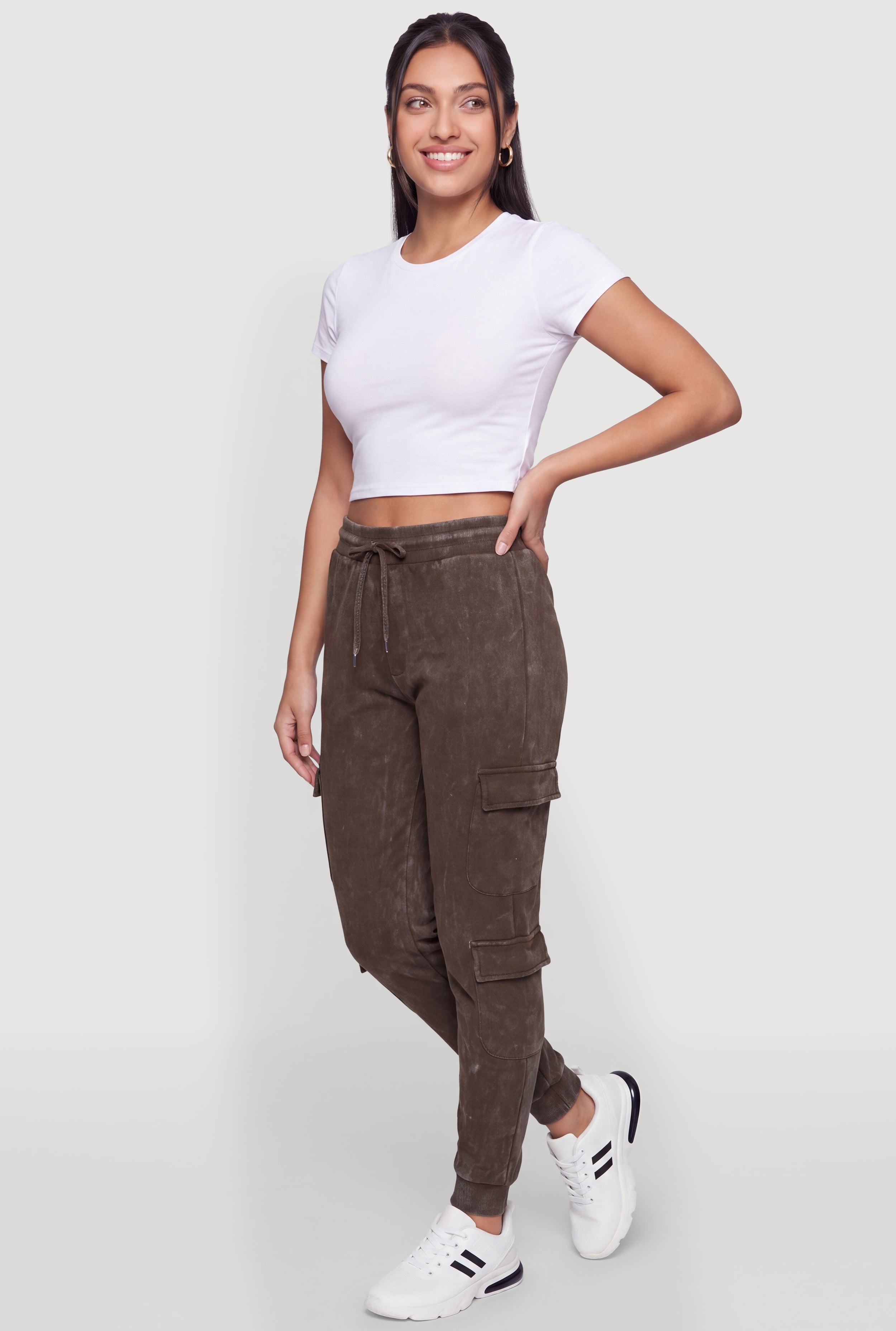 Acid Wash Fleece Multi Pocket Cargo Joggers - Image 2