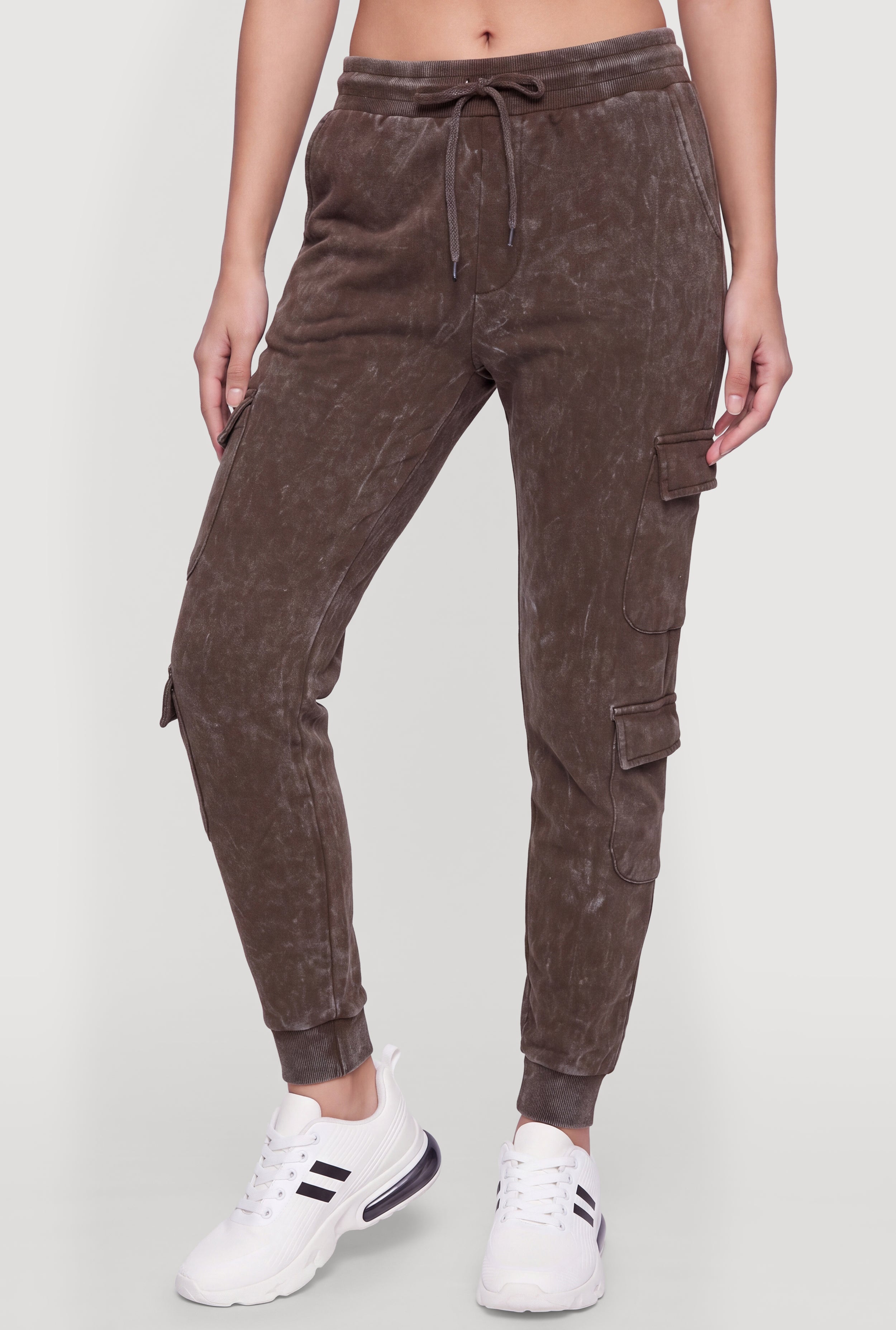 Acid Wash Fleece Multi Pocket Cargo Joggers - Image 3