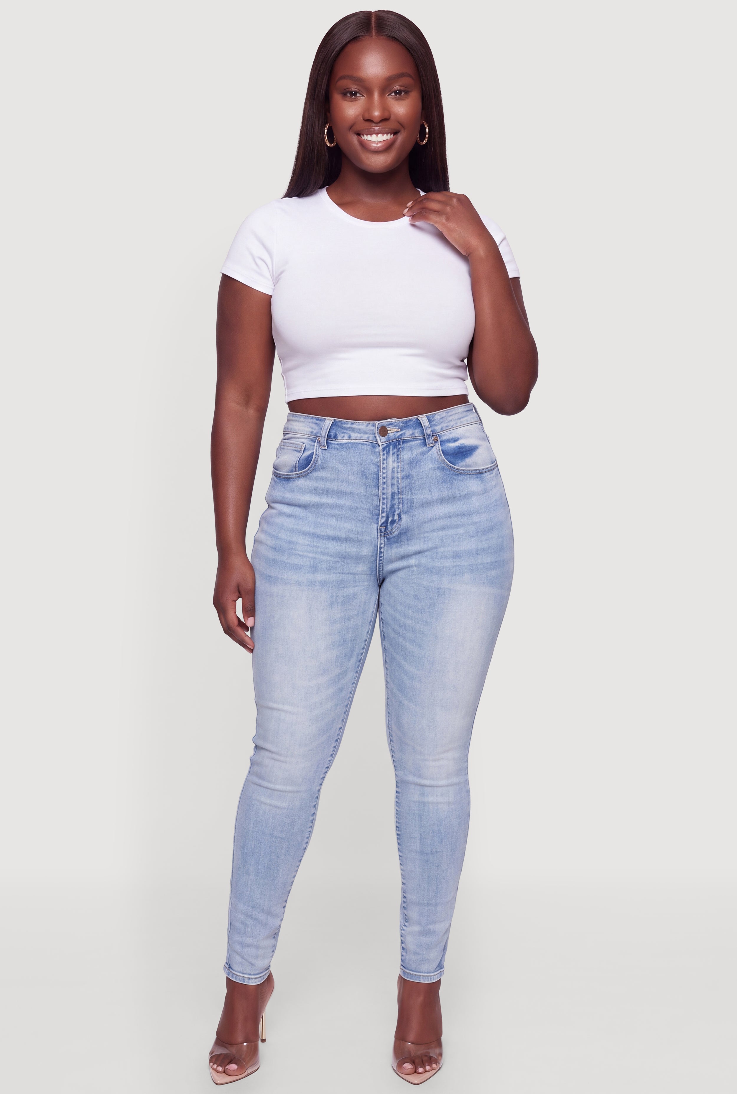 Plus Size High Waisted Whiskered Skinny Jeans
