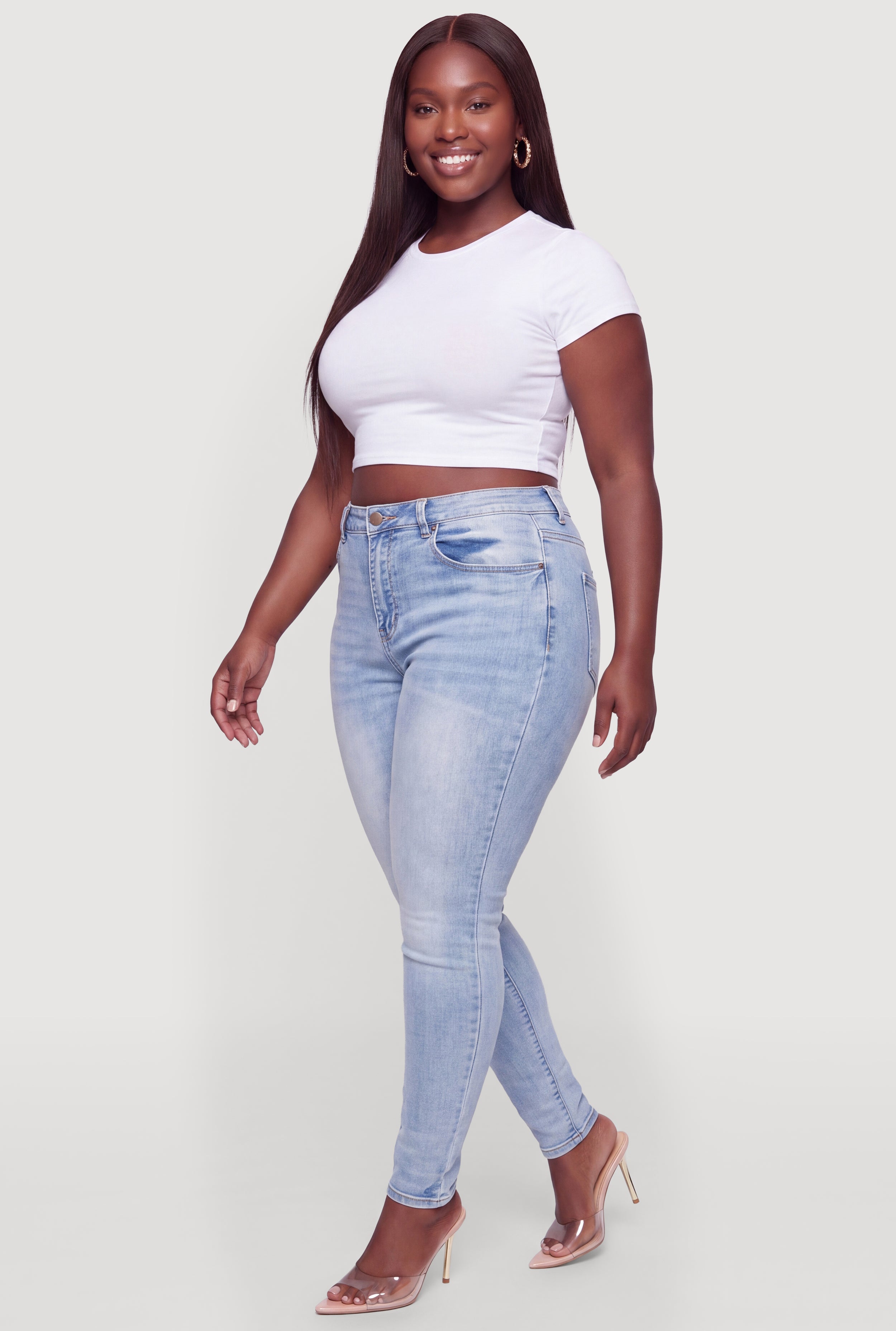 Plus Size High Waisted Whiskered Skinny Jeans - Image 2