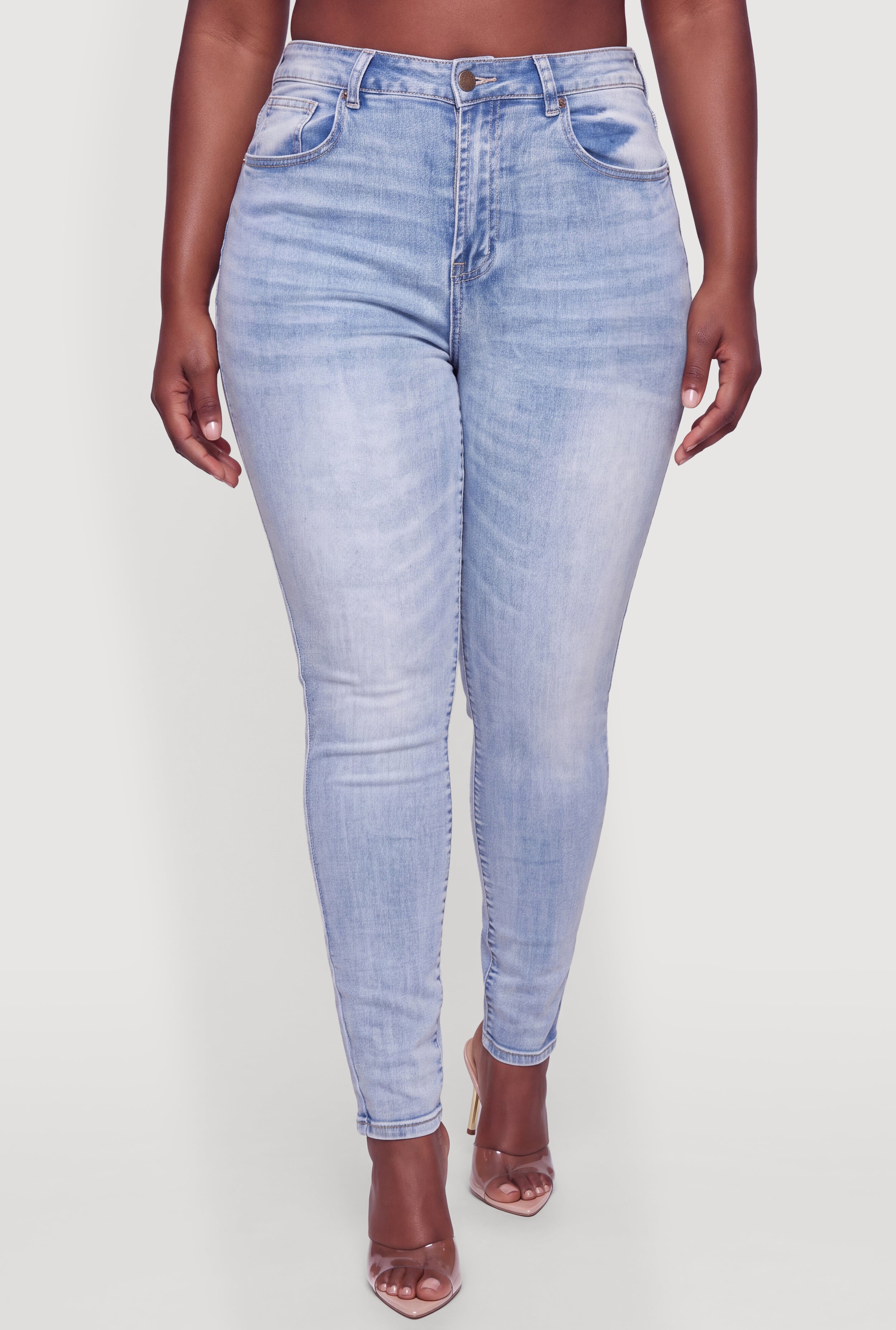 Plus Size High Waisted Whiskered Skinny Jeans - Image 3