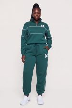 Plus Size Initial M Graphic Contrast Piping Sweatpants